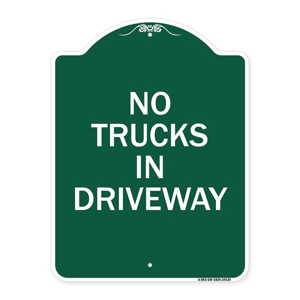 Driveway Sign No Trucks in Driveway, Green & White Aluminum Sign, 18" x 24", GW-1824-24124